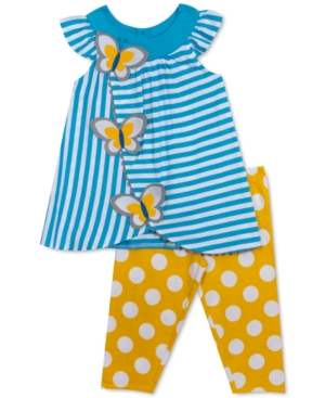 Rare Editions Baby Girls 2-Pc Butterfly Applique Stripe Tunic & Polka Dot Leggings Set