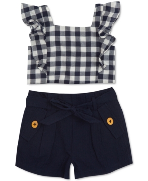 Rare Editions Baby Girls 2-Pc Gingham Top & Solid Shorts Set