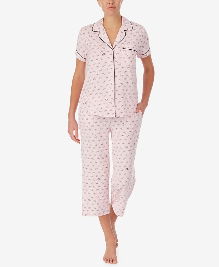 kate spade new york Women's Short Sleeve Knit Notch Short Pajama Set ...
