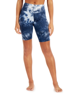 Jenni Ribbed Bike Shorts, Created For Macy's In Navy Tie Dye