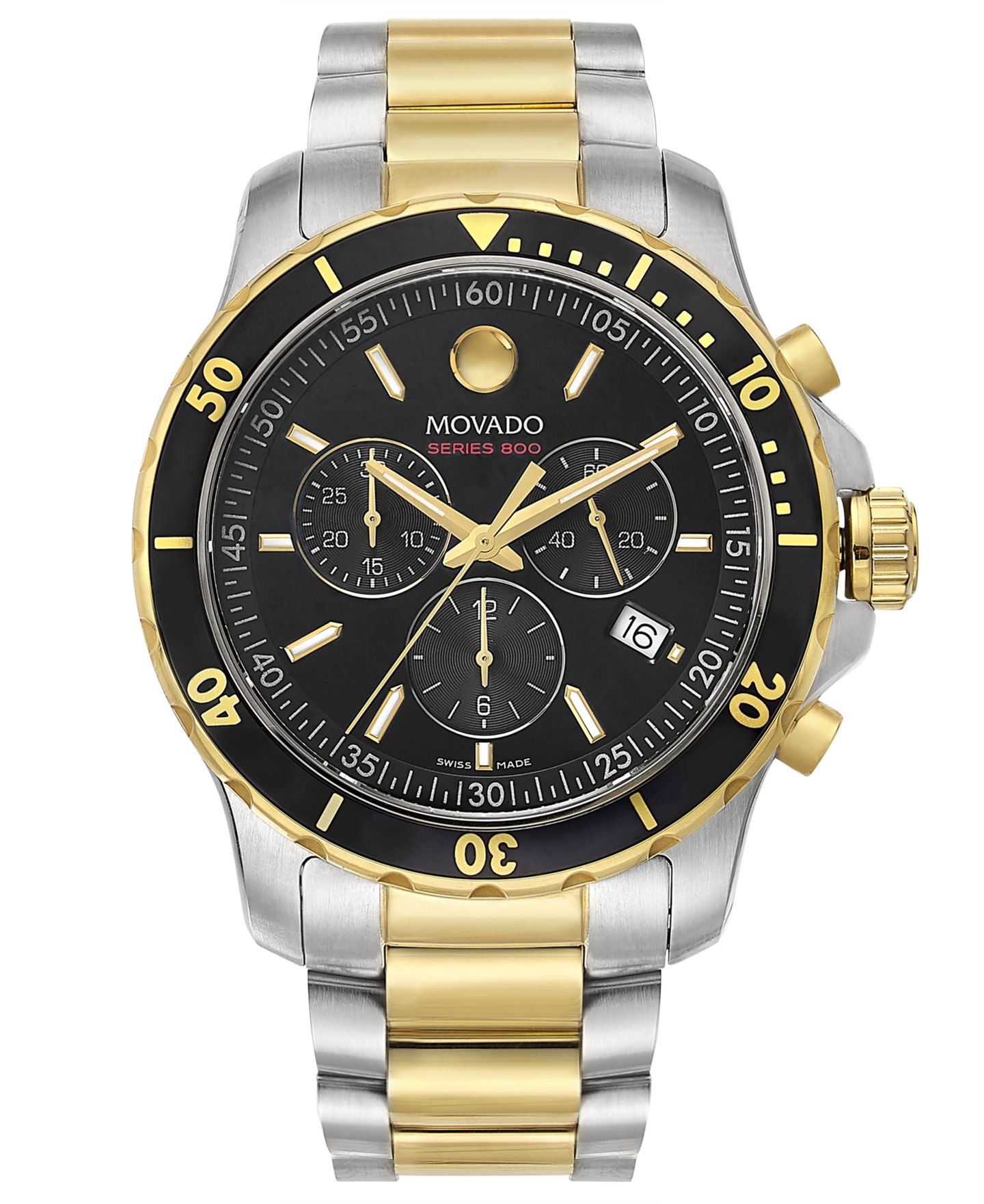 Мужские часы Movado Swiss Chronograph Series 800 Two-Tone PVD Stainless Steel Bracelet Diver Watch 42mm — фото 6