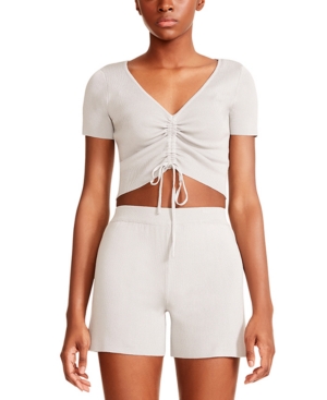 Madden Girl Juniors' Scrunched Drawstring Crop Top & Short Set