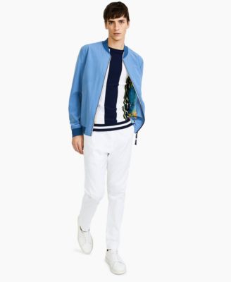 Paisley & Gray - Men's Blue Slim-Fit Lightweight Perforated Athleisure Jacket