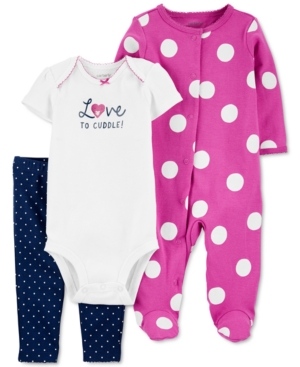 Carter's Baby Girls 3-Pc Polka Dot Sleep & Play & Pant Set