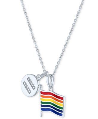 Diamond Accented Disc & Pride Flag Pendant Necklace in Sterling Silver, 16" + 4" extender