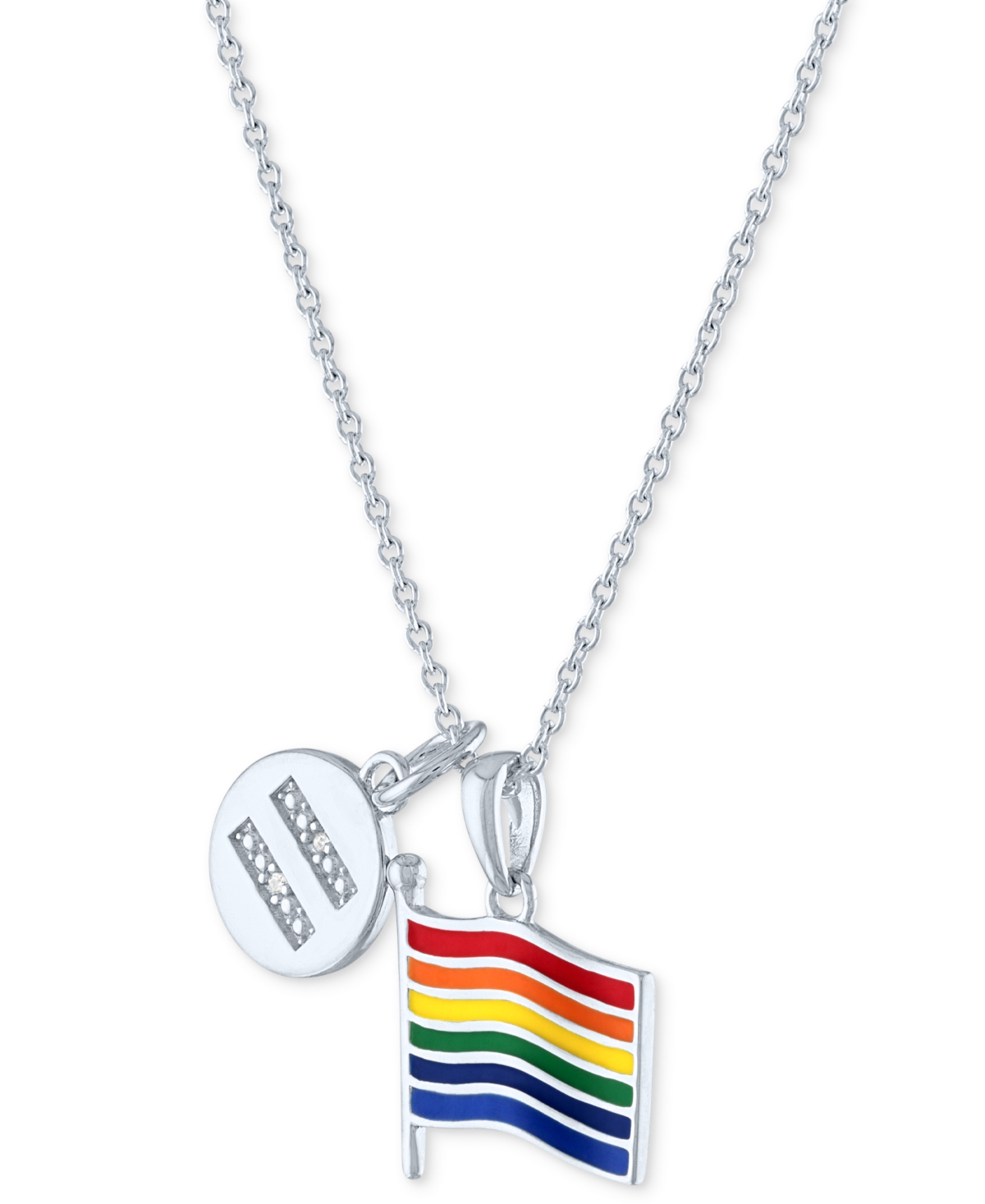 Diamond Accented Disc & Pride Flag Pendant Necklace  16