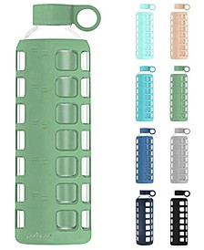 Premium Glass Water Bottle with Non-Slip Silicone Sleeve and Stainless Steel Lid Insert, 32 Oz