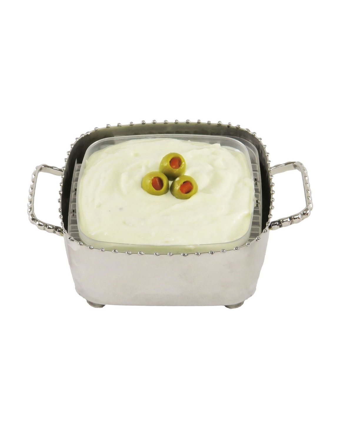 Small Square Beaded Candy, Dip Bowl and Spoon - Gold - Tone