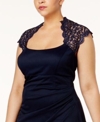 XSCAPE Plus Size Ruched Lace Gown - Macy's