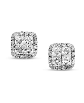 Macy's - 1 Carat Diamond Quad Stud Earrings in 14K White Gold