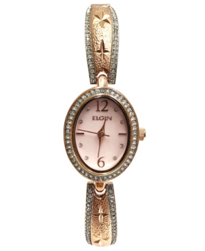 Shop Elgin Women's Oval Face With Diamond Half Bangle Rose-tone Strap Watch In Rose Gold-tone