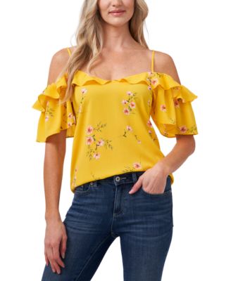 CeCe - Ruffled Cold-Shoulder Top