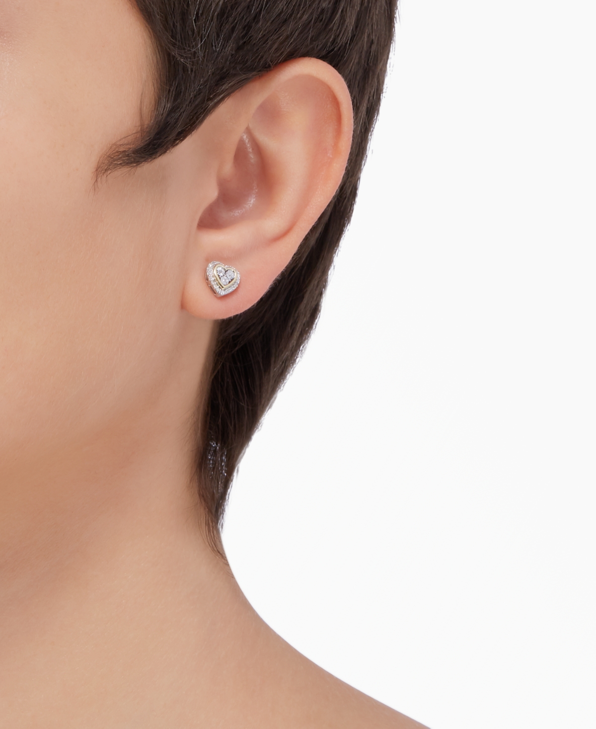 Diamond Heart Stud Earrings (1/10 ct. t.w.) in Sterling Silver & 14k Gold - Sterling Silver  14K Gold