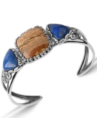 Macy's - Picture Jasper and Blue Lapis Gemstone Cuff Bracelet in Sterling Silver