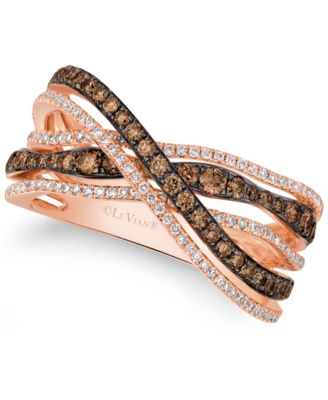 Le Vian - Chocolate Diamond (1/2 ct. t.w.) & Vanilla Diamond (1/4 ct. t.w.) Multirow Crossover Ring in 14k Rose Gold