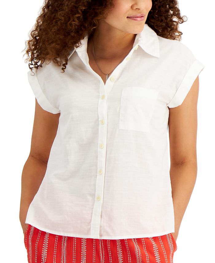 Style & Co Cotton-Linen Slub Camp Shirt, Created for Macy's - Macy's