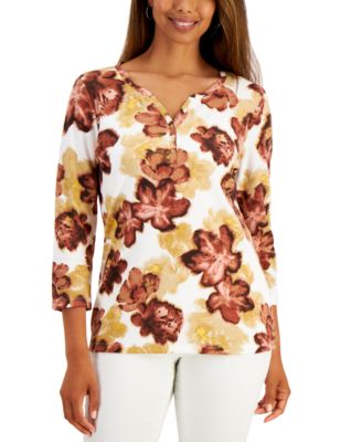 Karen Scott - Leaf-Print Henley Top
