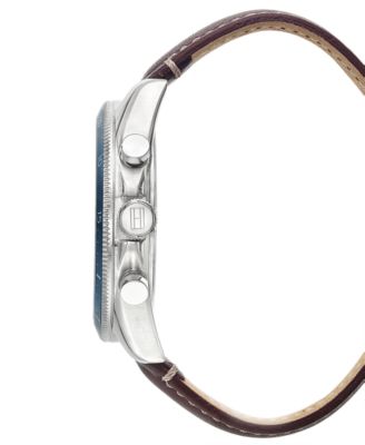 Men's Chronograph Brown Leather Strap Watch 44mm