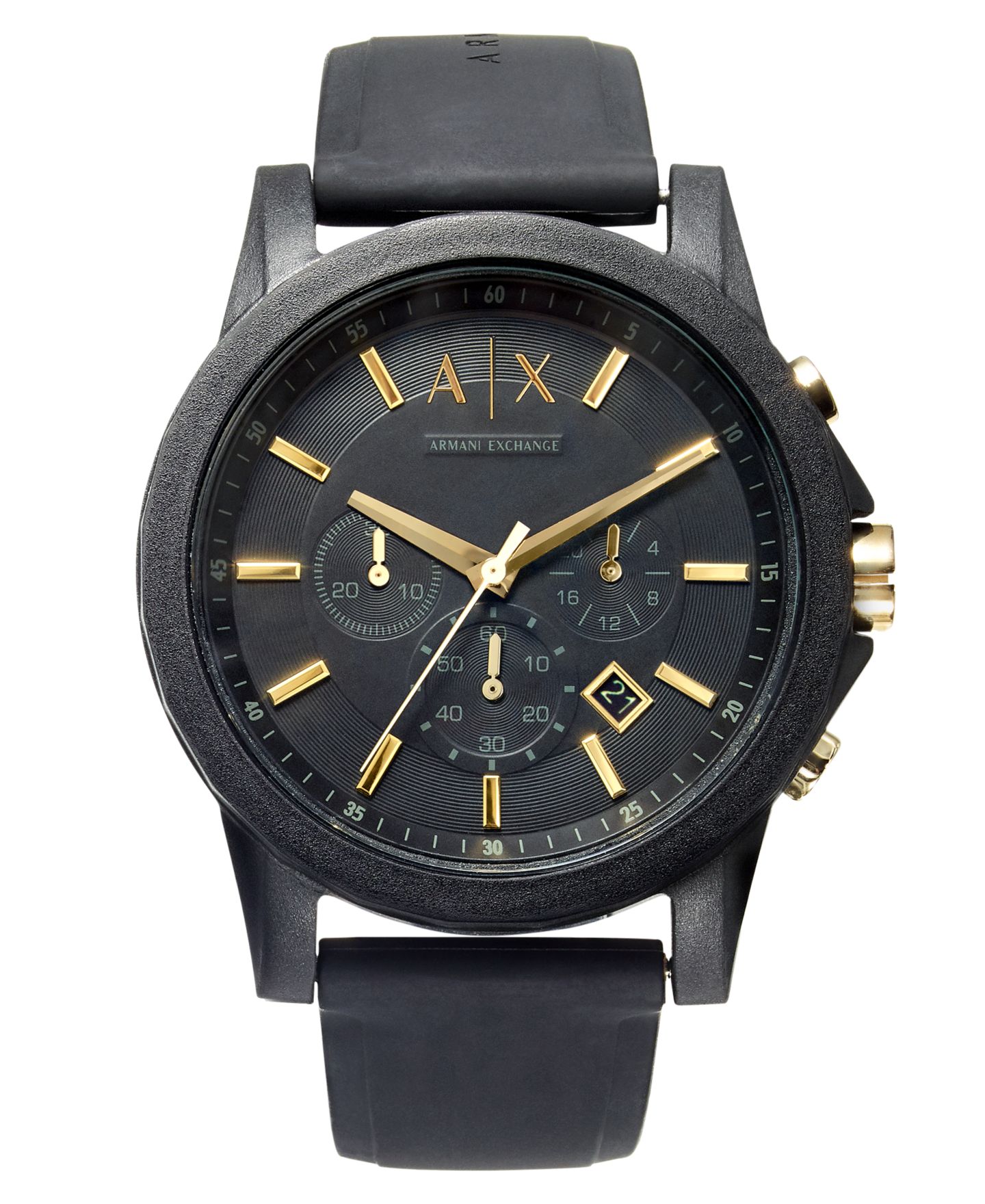 Мужские часы A|X Armani Exchange Chronograph Black Silicone Strap Watch 45mm Gift Set — фото 6