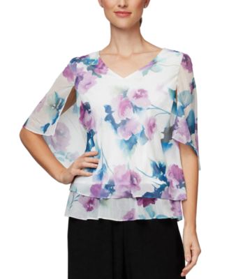 Alex Evenings - Capelet-Sleeve Chiffon Top
