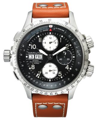 Watch, Men's Swiss Automatic Chronograph Khaki X-Wind Brown Leather Strap 44mm H77616533