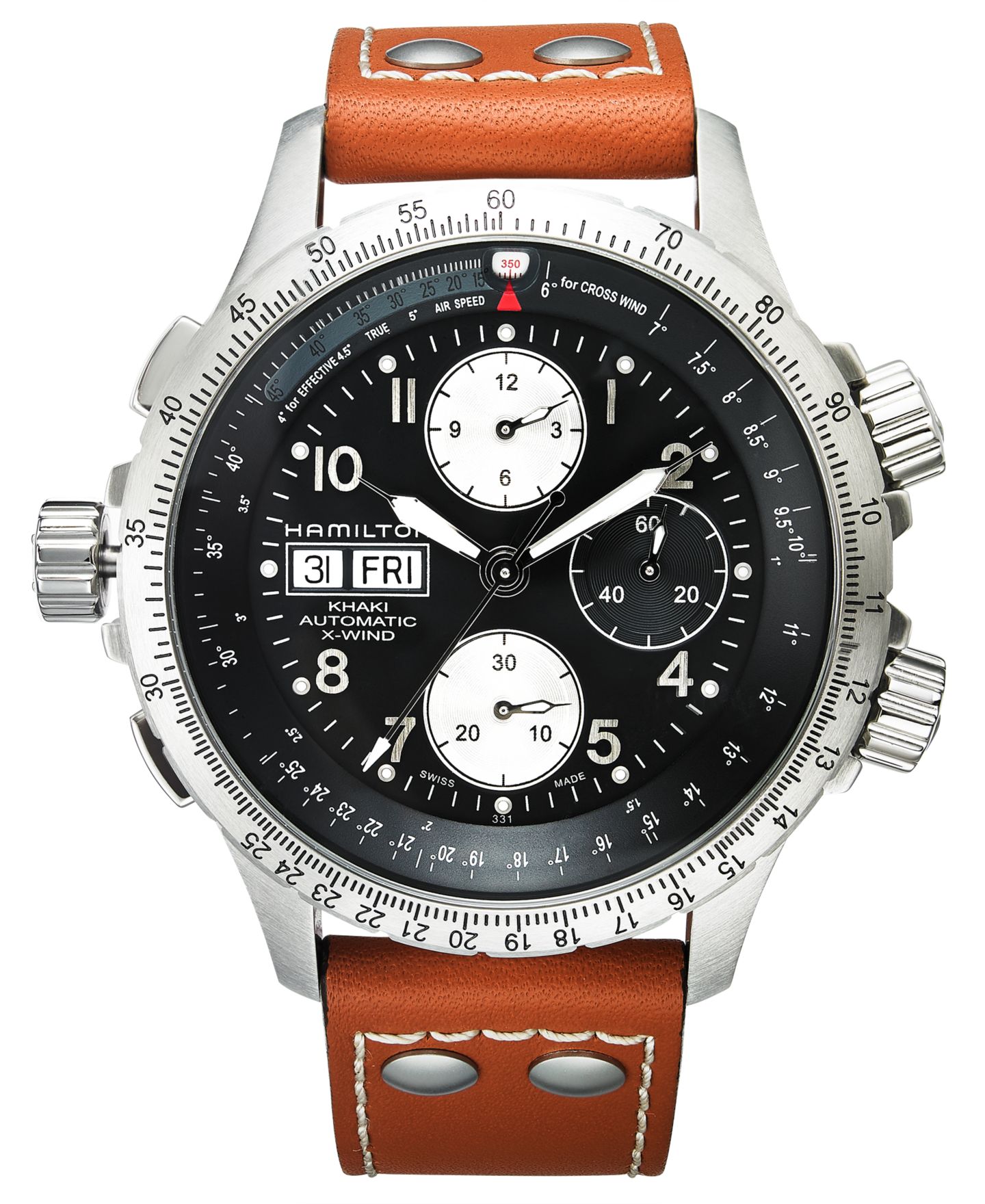 Мужские часы Hamilton Watch, Swiss Automatic Chronograph Khaki X-Wind Brown Leather Strap 44mm H77616533 — фото 5