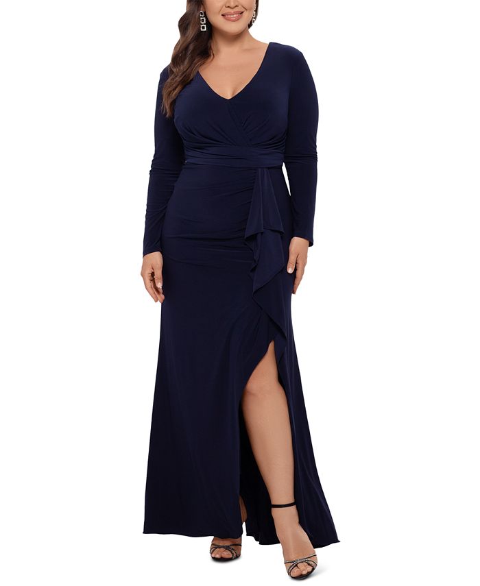 Betsy & Adam Plus Size V-Neck Gown With Matching Mask & Reviews ...