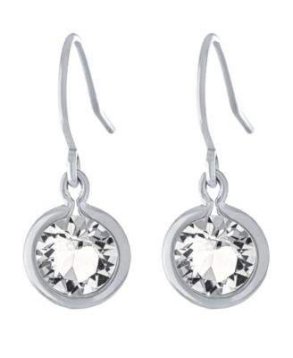 Fine Crystal 6mm Bezel Drop Earrings in Sterling Silver