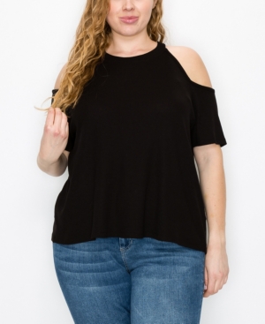 Coin Plus Size Thermal Cold Shoulder Tee In Black