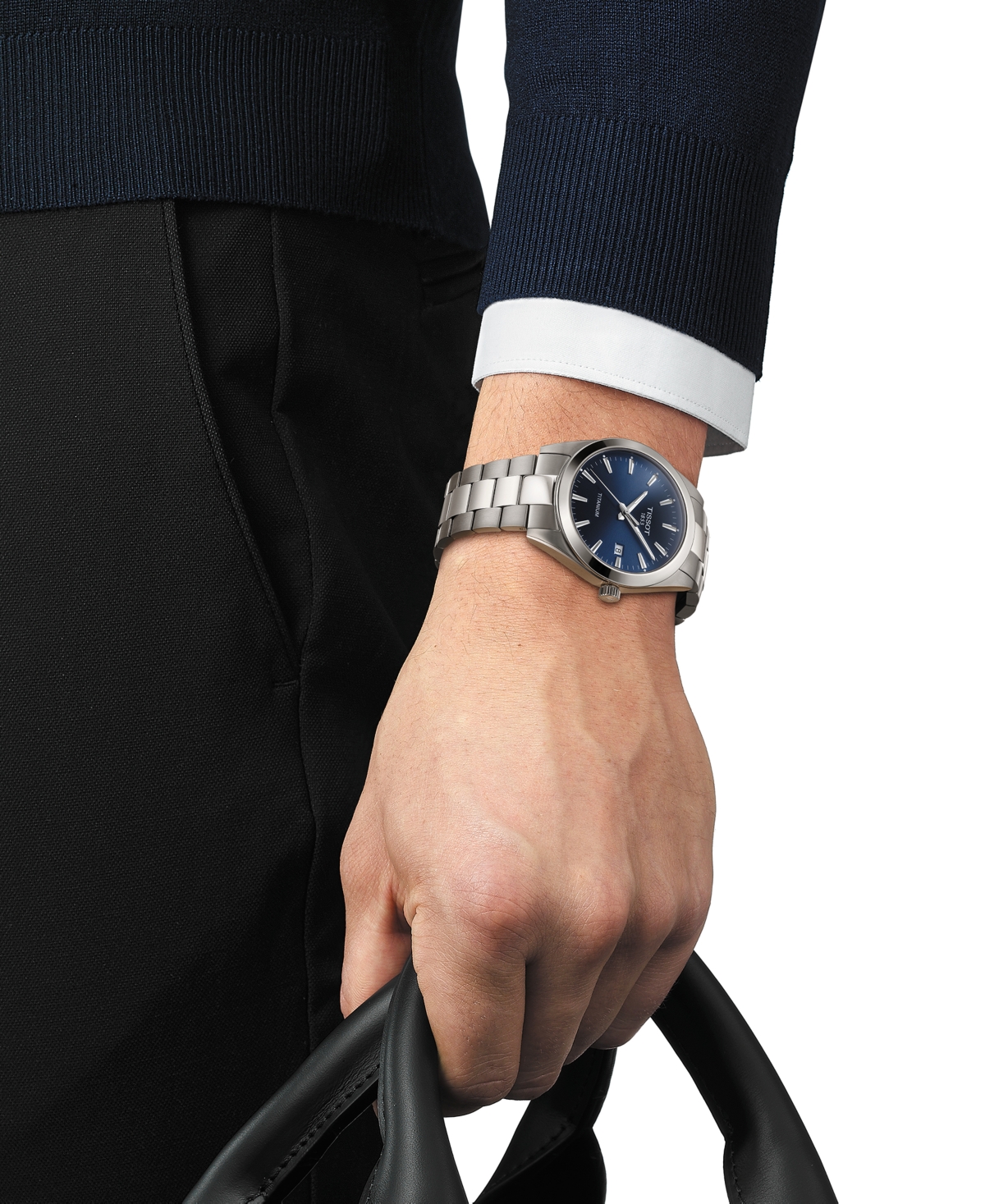 Shop Tissot Men's Swiss Gentleman Gray Titanium Bracelet Watch 40mm In Blue
