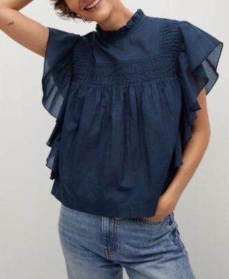 MANGO Ruffled Cotton Top - Macy's
