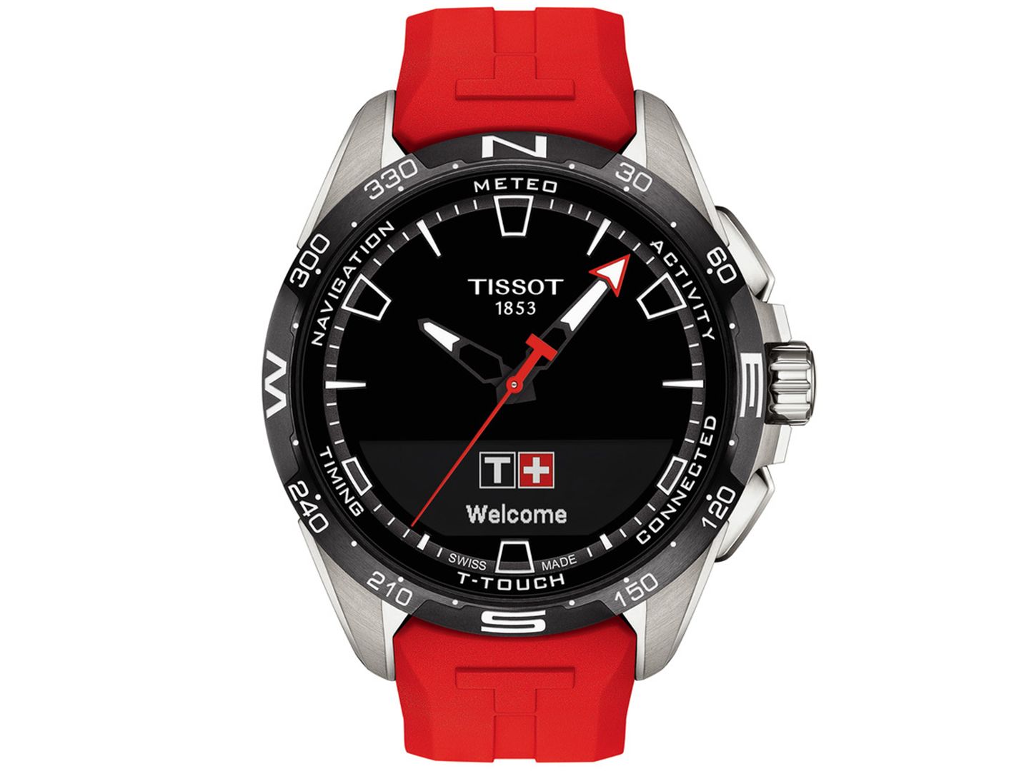 Мужские часы Tissot Swiss T-Touch Connect Solar Red Rubber Strap Smart Watch 48mm — фото 1