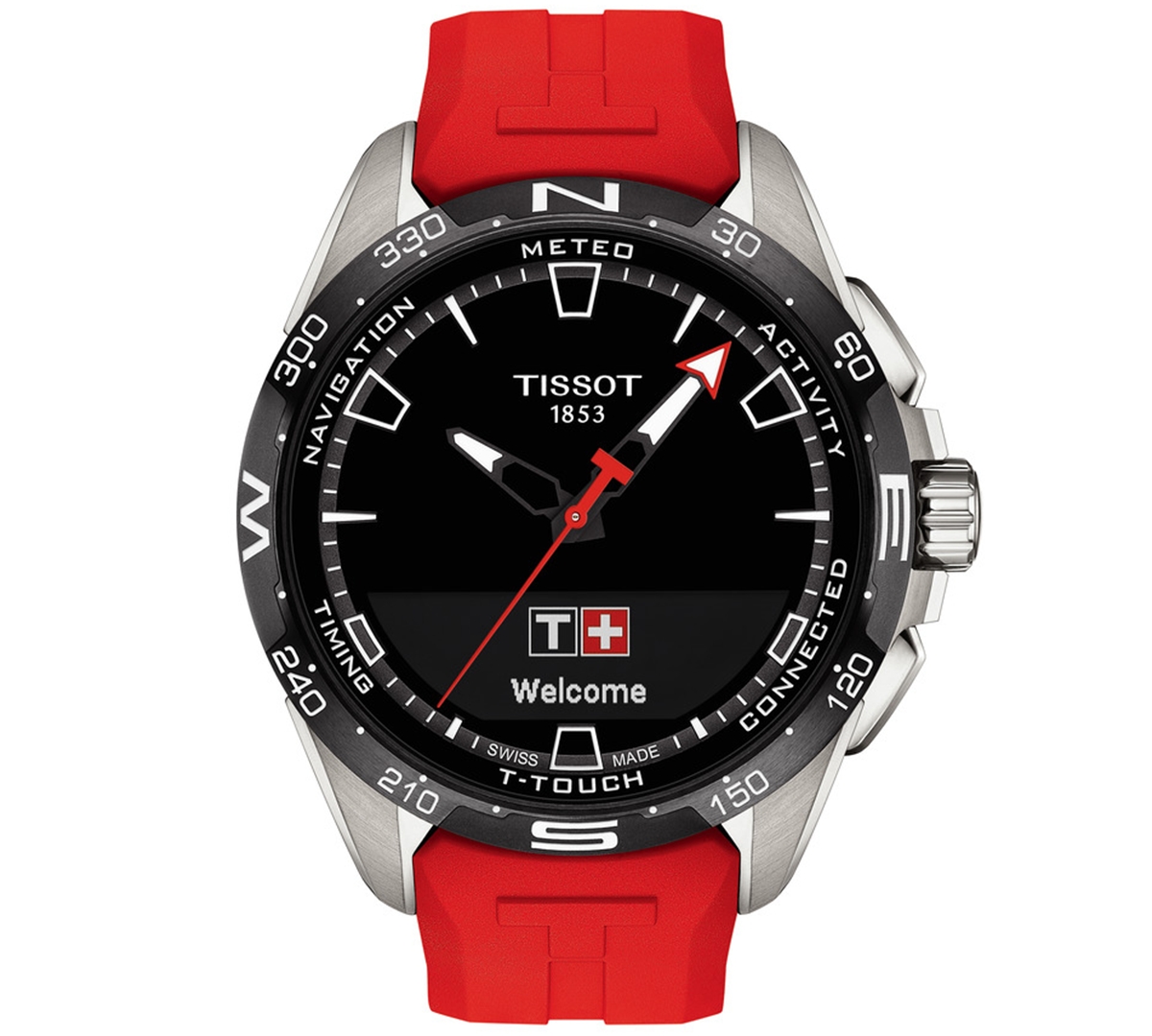 Men's Swiss T-Touch Connect Solar Red Rubber Strap Smart Watch 48mm - Red