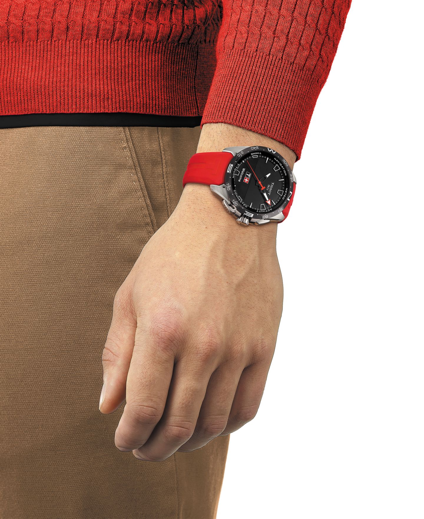 Мужские часы Tissot Swiss T-Touch Connect Solar Red Rubber Strap Smart Watch 48mm — фото 11