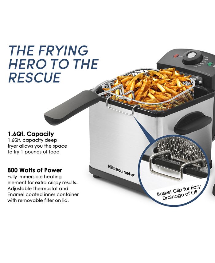 Elite Gourmet 1.6 Qt Deep Fryer with Adjustable Temperature Control and