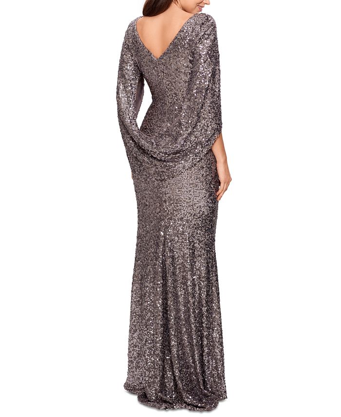 Betsy & Adam Sequined Draped-Back Gown - Macy's