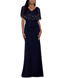 Embellished Beaded-Overlay Gown
