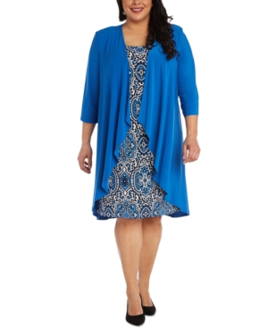 R & M Richards 2-Pc Open-Front Jacket & Printed Dress Set