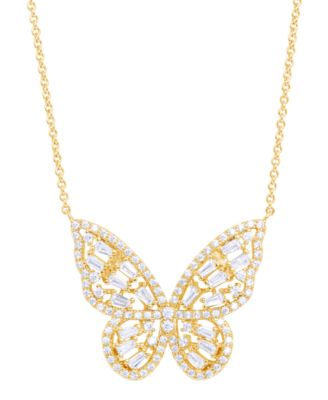 Cubic Zirconia Red Ombre Butterfly Pendant 18" Necklace in Silver Plate, Gold or Rose Gold Plate