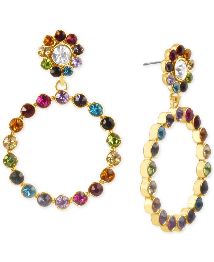 RACHEL Rachel Roy Gold Tone Rainbow Crystal Circle Drop Earrings