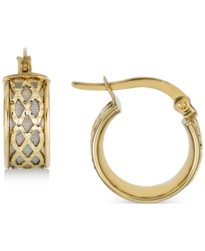 Macy's Textured Two-tone Huggie Hoop Earrings In 14k Gold & White Gold In Yellow Gold