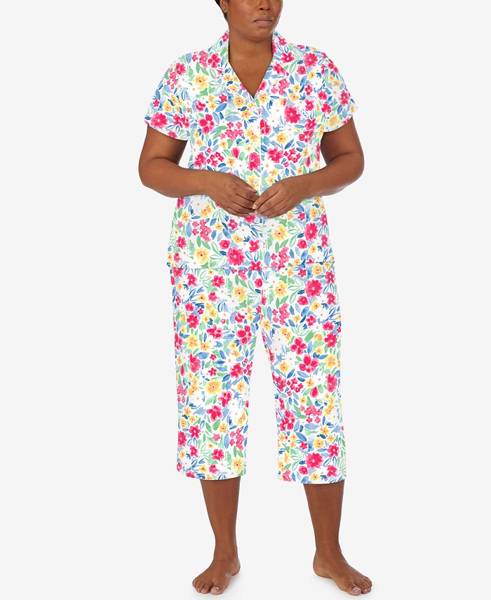 Lauren Ralph Lauren Plus Size Printed Knit Capri Pants Pajama Set - Macy's