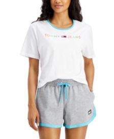 Cotton Multi-Color Linear Logo Cropped T-Shirt