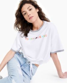 Drawstring-Hem Pullover Rainbow-Logo Top