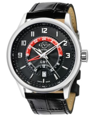 Gevril Men's Giromondo Swiss Quartz Black Leather Strap Watch 42mm