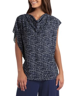 H Halston Women's Asymmetric Flutter Sleeve Blouse - Macy's