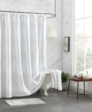 Dkny Chenille Stripe Shower Curtain, 72" X 72" In White