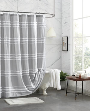 Dkny Chenille Stripe Shower Curtain, 72" X 72" In Gray
