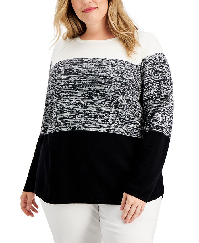 Karen Scott Plus Size Cassie Colorblocked Sweater, Created for Macy's ...
