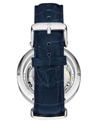 Men's Automatic Blue Alligator Embossed Genuine Leather Strap Watch 46mm
